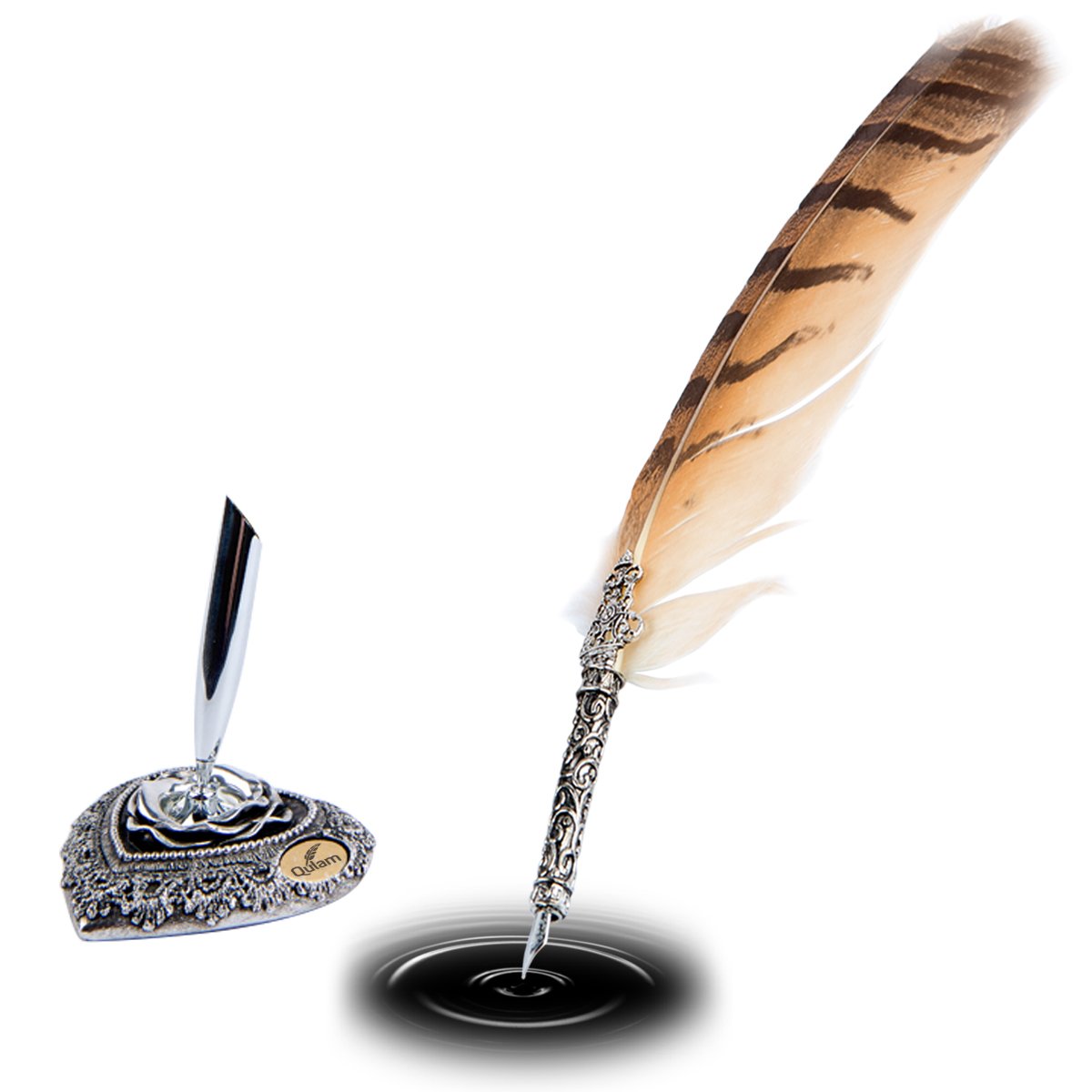 Qulam Quill Set, 5 Metal Nibs and Ink Bottle