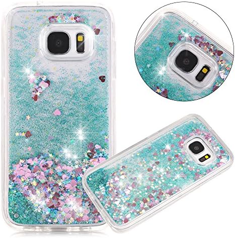 Galaxy S7 Case, SAUS Creative Design Funny Liquid Infused with Floating Bling Glitter Sparkle Dynamic Flowing Hybrid TPU Bumper Case for Samsung Galaxy S7 (Green)