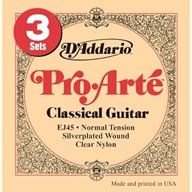 D'Addario EJ45 Pro-Arte Silver/Clear Normal Classical Guitar Strings (3-Pack)