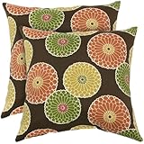 Greendale Home Fashions Outdoor Accent Pillows, Flowers on Chocolate, Set of 2