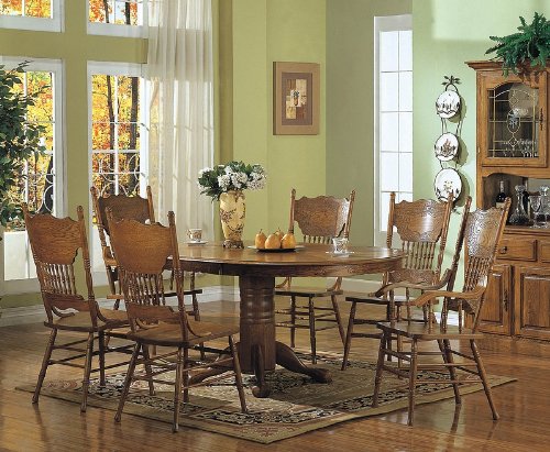 Childrens Toyshop  Kitchen & Housewares : 7PCS Country Solid Oak Nostalgia Dining Table & 6 Chairs Set
