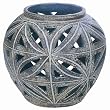 Handmade Earth Tones Clay Hurricane Lamp / Candleholder With Striking Leaf Patten