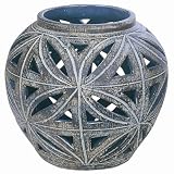EXP Handmade Earth Tones Clay Hurricane Lamp / Candleholder With Striking Leaf Patten
