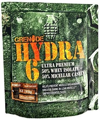 Grenade Hydra 6, 50% Whey Isolate and 50% Casein. The World's First Ultra Premium Slow/Fast Protein Blend, Chocolate Charge, 2 Pound by Grenade USA, LLC