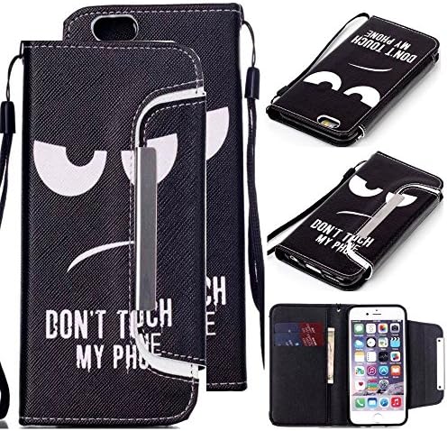 iPhone 6S Plus Case, 2 in 1 Detachable Magnetic Back Cover PU Leather Wallet Case, Magnetic Flip Folio Case Pouch with Strap for iPhone 6 Plus And iPhone 6S Plus (Don't Touch My Phone)