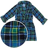 Blue and Green Plaid Plush Bathrobe for Toddler Boys 2T