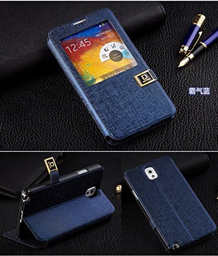 Samsung Galaxy Note 3 Case, Premium Smart View Leather Wallet Case for Samsung Galaxy Note 3 III N9000 Smartphone (Blue)