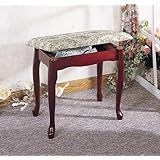 Queen Anne Style Legs Cherry Finish Wood Vanity Stool w/Storage