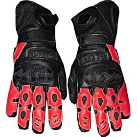 MOTORCYCLE LEATHER GLOVES CARBON KEVLAR BIKE Red L