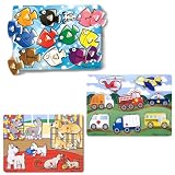 Melissa & Doug Vehicles, Fish Colors and Pets Peg Puzzle Bundle (Set of 3)