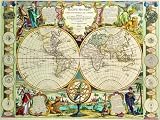 12X16 inch Rare Antique Map Canvas Art World Hemisphere Map