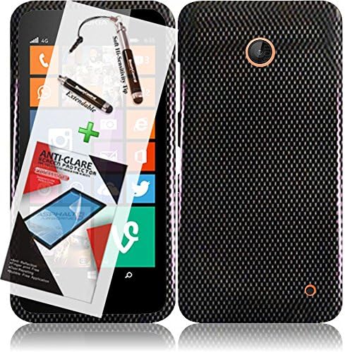 3 in 1 Bundle Nokia Lumia 635 Graphic Design Glossy Finish Rubberized Case - Carbon Fiber 1 with Free Ultra-Sensitive Stylus Pen and Premium Screen Protector by BeautyCentral TM
