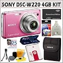 Sony Cybershot DSC-W220/P 12.1 MP Digital Camera in Pink + Deluxe 4GB Accessory Kit