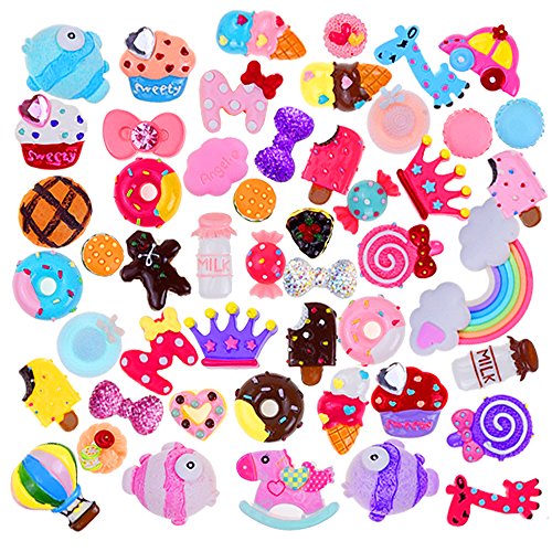Outus 50 Pieces Mixed Food Resin Cute Cabochons Flatback for Cell Phone Decoration and Craft Projects