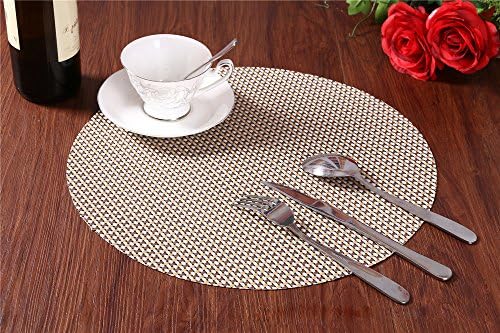 PVC Insulation Dining Room Placemat- Dining Room Placemats for Table Heat Insulation Stain-resistant Mat - Set of 4 (Round-Gold)