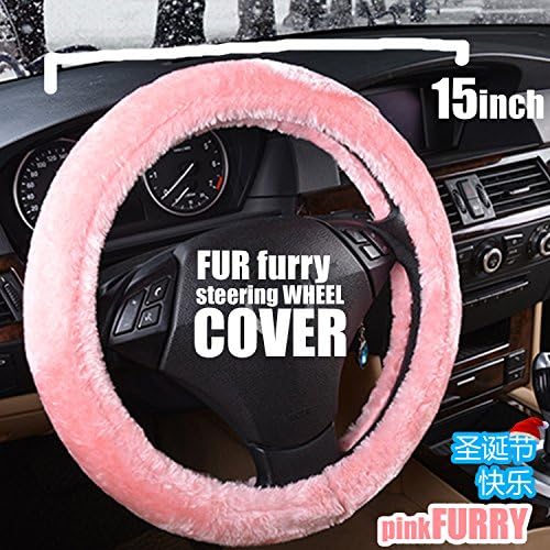 PERFECT TOUCH PERFECT SIZE PERFECT FUR 36-38cm|14.2-15inch Skin Steering Wheel Furry Cover as CHRISTMAS Gift (15 Pink)