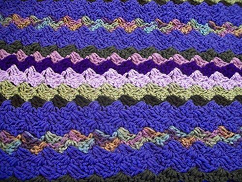 Blanket, Handmade Crochet Throw Blanket, Lap Blanket or Wheelchair Blanket in Lavender, Violet, Light Green, Medium Sage, Dark Green, and Mauve in Beautiful Diagonal Shell Stitch by DRCrafts