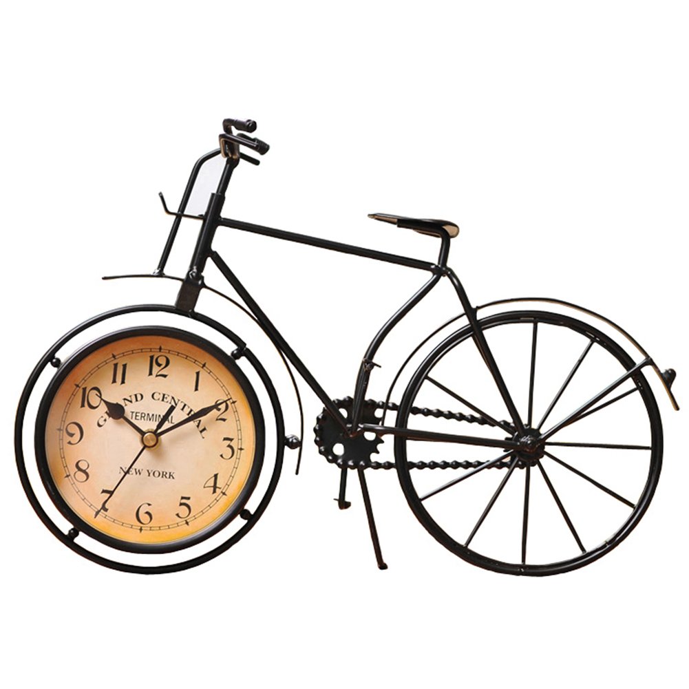 NEOTEND Handmade Vintage Bicycle Clock Bike Mute Black Table Clock