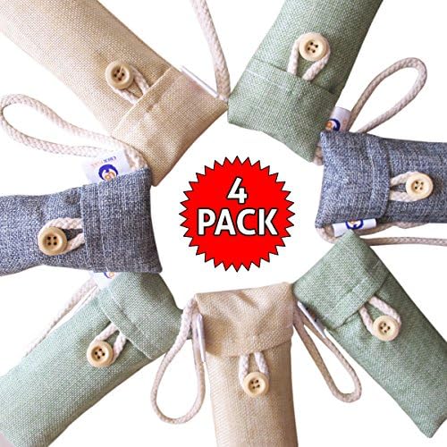 ODOR Absorber Activated Charcoal NATURAL Deodorizer Bag. Fragrance FREE Deodorant Inserts, Eliminator&amp;Removal of Pet, Shoe, Smoke, Closet, Fridge, Car&amp;Gym Bag Odor. Uses Bamboo 4 Mold PREVENTION
