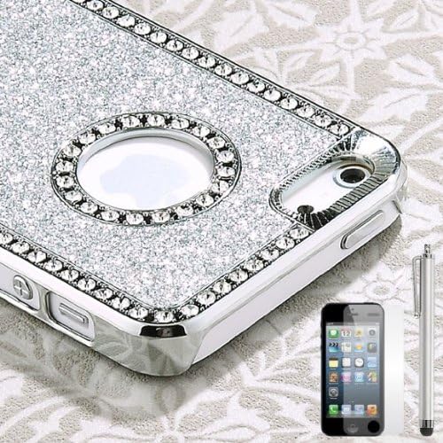 Crystal Angel iphone 5 case - Super Deluxe Crystal Diamond Rhinestone Glitter Bling Chrome Hard Case Cover for Apple iPhone 5 5G 5TH / Free 1 Screen Protector / Free 1 Stylus / Free 1 Cleaning Cloth (Silver)