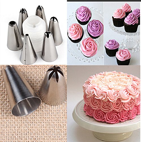 6 Pcs/set Cake Fondant Pastry Icing Cream Decorating Bag Piping Nozzles +1 Coupler