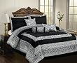 Faux Silk Flocking Black and White Zebra Leopard Safari Design Comforter Set Queen