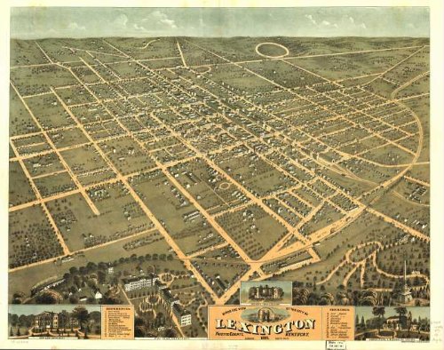 Bird's eye view of the city of Lexington, Fayette County, Kentucky 1871., large historic panoramic map reprint 45x36