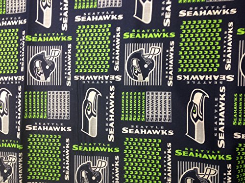 NFL Seattle Seahawks Cotton Fabric, College Navy & Action Green - Sold By the Yard