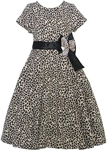Mia Juliana Little Girls Tan Leopard Spot Black Bow Christmas Dress 6