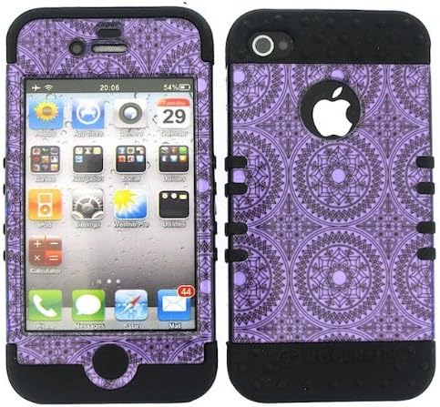 BUMPER CASE FOR APPLE IPHONE 4G 4 G SOFT BLACK SKIN HARD TRANS PURPLE CIRCULAR PATTERNS COVER