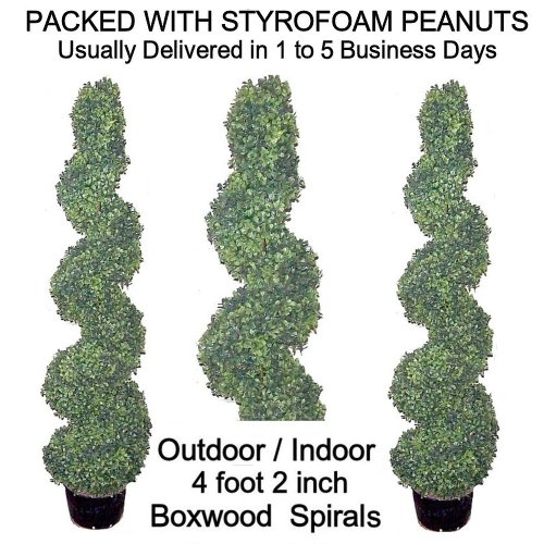 1 lot of 2 Artificial Outdoor Indoor Potted 4 foot 2 inch Boxwood Spiral Topiary Tree Plants packed in peanuts