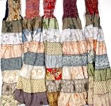 Lot of Five Multi-Colored Patchwork Sari Skirts - Art Silk