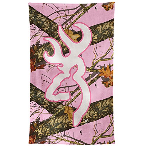OFFICIALLY LICENSED BROWNING BEACH TOWEL - PINK MOSSY OAK BREAK UP W/ WHITE BUCKMARK