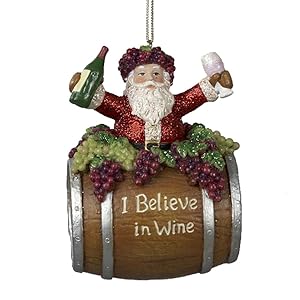 Kurt Adler 4-Inch Polyresin Santa on Wine Barrel Ornament