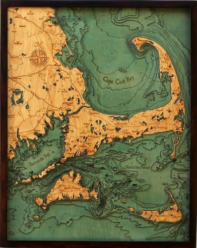 Wood Carved Cape Cod and Islands Nautical Chart by Wood Chart