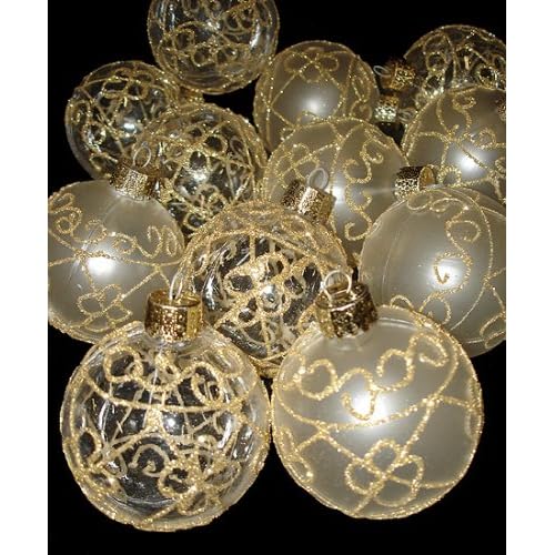 Set of 12 Transparent & Gold Shatterproof Ball Christmas Ornaments 2.5