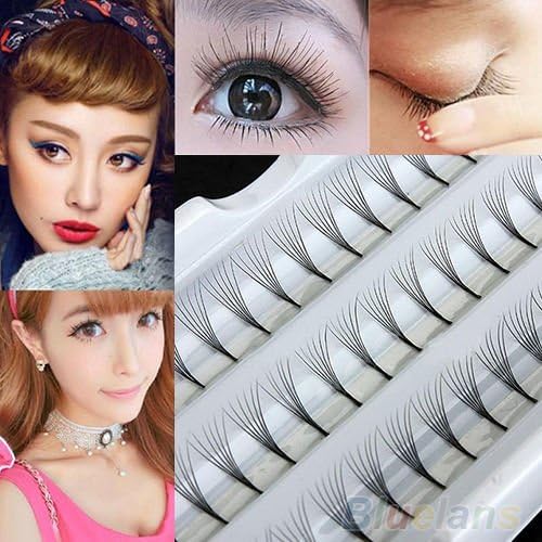 Women Makeup 60 Individual Black False Eyelash Cluster Extension Tray BF8U