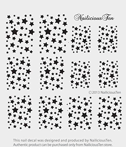 NAILICIOUS TEN Black Stars Nail Wraps Art Water Transfer Decal - ST8004