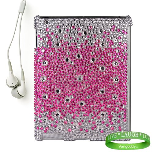 Bedazzled Diamond Pink Cover Hard Case for all models of The New Apple iPad ( 3rd Generation, iPad3, wifi , + AT&T 3G , 16 GB , 32GB , MC707LL/A , MD328LL/A , MC705LL/A , MC706LL/A , MD329LL/A , MD368LL/A , ect.. ) + iPad Compatible White Earbud Earphones + Live Laugh Love Vangoddy Wrist Band!!!