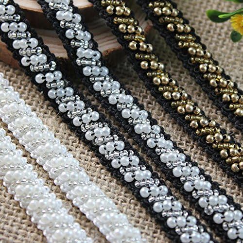 White 1/2" Handmade Beaded Trim Braid Pearl Beads Sewing Lace Ribbon DIY Fashion Embellishment