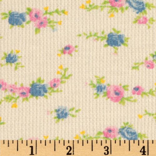 52 Wide Thermal Knit Flowers Pink/White Fabric By The Yard