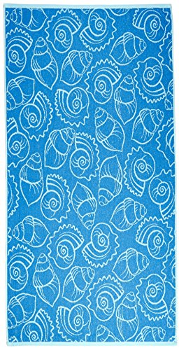 Arus Jacquard Woven Turkish Terry Cotton Beach Towel, Shells, Blue, 28x55
