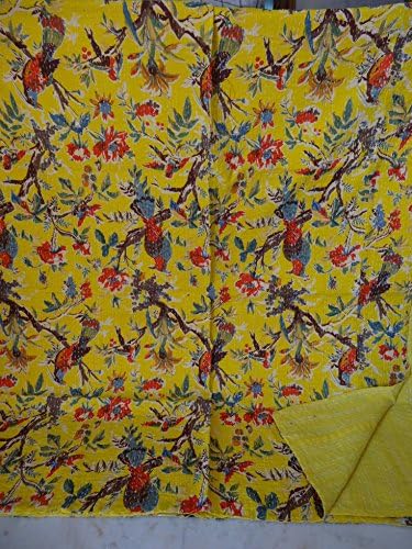 Handmade Pure Cotton Bedspread Queen Size Quilt Polka Dot Print Kantha Stitch Kantha Quilt Indian Bed Cover Reversible Throw Orange Quilt