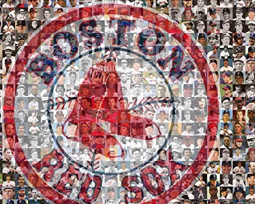 MLB Boston Red Sox Photo Mosaic Print Art Designed Using Over 200 of the Greatest Red Sox Players. 8x10" Matted Mosaic.
