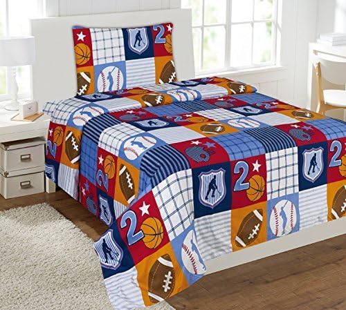 Patchwork Sports 3-piece Twin Sized Sheet Set