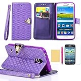 S5 Case, High Grade PU Leather Notecase [Built-in Card Slots] Diamond Magnetic Closure Foldable Cover [Detachable Straps] Slim Skin for Samsung Galaxy S5 (Purple)