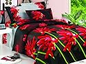 Full Queen Size Fitted Sheets 6 Piece Duvet Cover Bedding Set, Red Canna Lily, Black