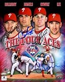 Phillies 4 Aces Signed Photo - Halladay, Lee, Oswalt & Hamels - 8x10 GAI - Autographed UFC Photos