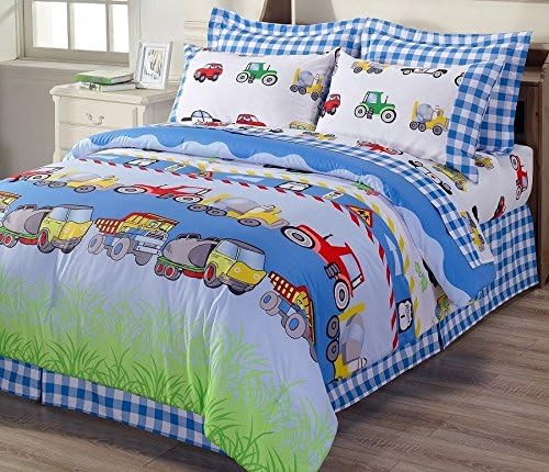 4-piece Truck Tractor School Bus Police Car Reversible Comforter Set Full Size