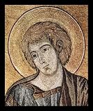 Cimabue (Apse mosaic in the Cathedral of Pisa, Scene: Ender throne Christ with Maria and Johannes, Detail: John) Framed Art Poster Print - 11 X 17